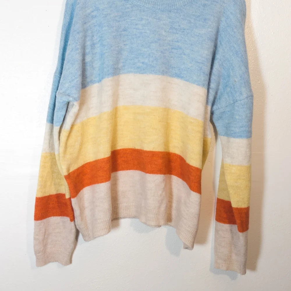 Women's Urban Outfitters Blue And Yellow Stripe Wool Sweater - Picture 8 of 9